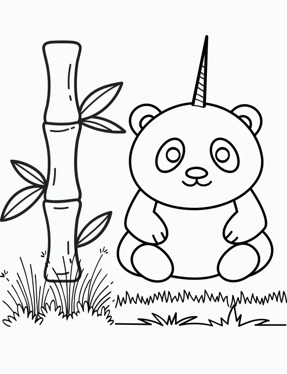 Panda Unicorn Sitting Beside Bamboo Coloring Page