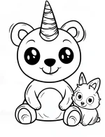 Panda Unicorn Sitting with Fox Friend Coloring Page