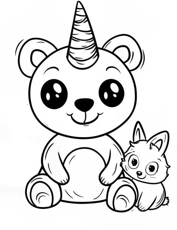 Panda Unicorn Sitting with Fox Friend Coloring Page