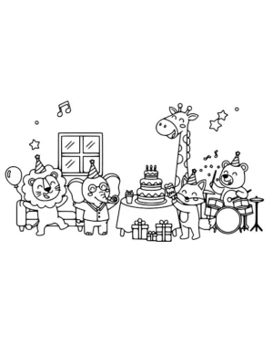 Party Animals Celebrating Together Coloring Page By Mindset Flow