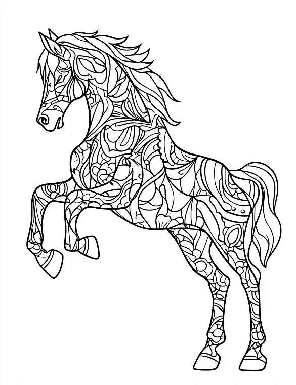 Patterned Floral Horse Adult Coloring Page By Mindset Flow