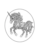 Patterned Unicorn in Circular Frame Mandala Coloring Page