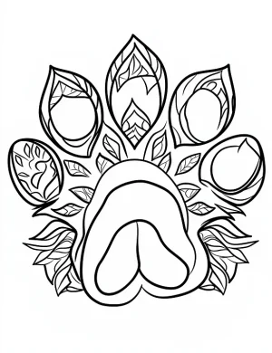 Paw Print Mandala with Floral Design Coloring Page by Mindset Flow