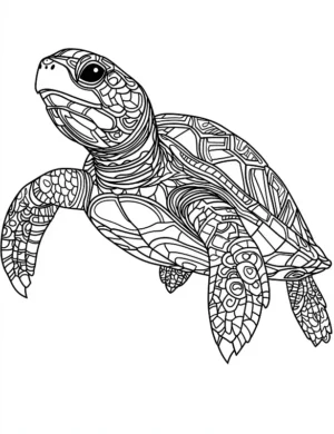 Peaceful Ocean Turtle Mandala with Patterned Shell Coloring Page by Mindset Flow