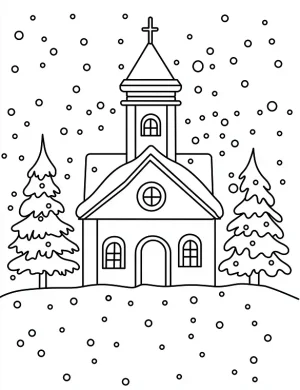 Peaceful Snowy Church Scene Coloring Page By Mindset Flow