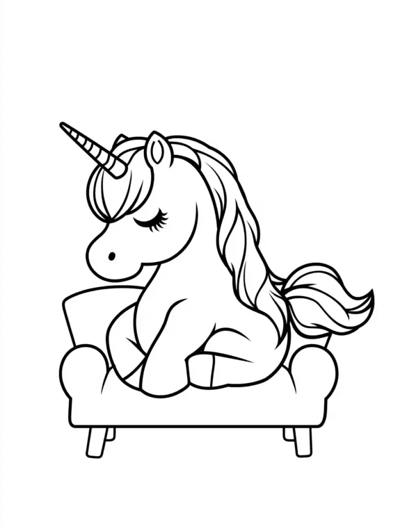 Peaceful Unicorn Resting on Cozy Sofa Coloring Page Peaceful Unicorn Resting on Cozy Sofa Coloring Page