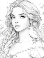 Peaceful Woman With Bird On Shoulder Adult Coloring Page By Mindset Flow