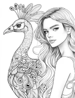 Peacock And Woman Portrait Adult Coloring Page By Mindset Flow
