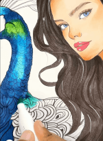 Peacock And Woman Portrait Adult Coloring Page-HowToVideo