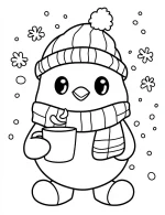 Penguin with Coffee in Snowy Wonderland Coloring Page by Mindset Flow