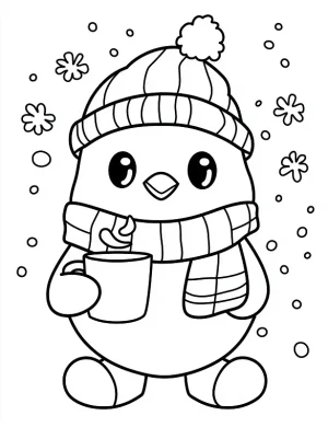 Penguin with Coffee in Snowy Wonderland Coloring Page by Mindset Flow