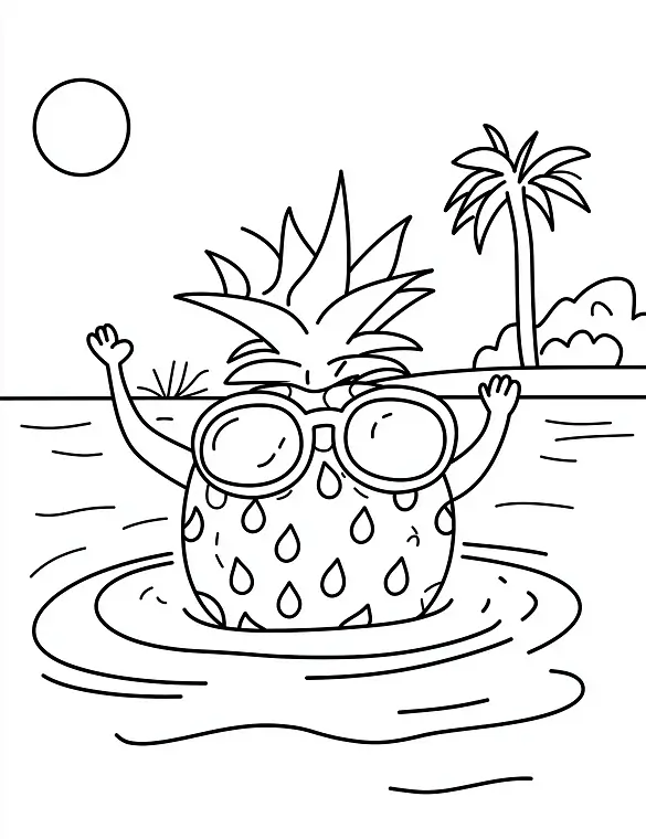 Pineapple Wearing Sunglasses In The Ocean Adult Coloring Page By Mindset Flow