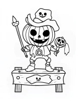Pirate Pumpkin with Lollipop Halloween Coloring Page by Mindset Flow