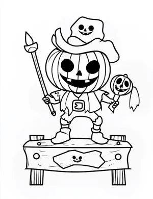Pirate Pumpkin with Lollipop Halloween Coloring Page by Mindset Flow
