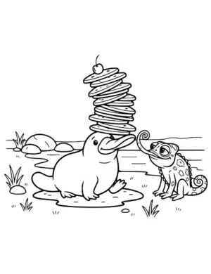 Platypus Stacking Pancakes Coloring Page by Mindset Flow