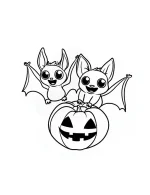 Playful Bats Flying Over Halloween Pumpkin Coloring Page by Mindset Flow