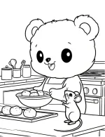 Playful Bear and Mouse Baking Together Coloring Page by Mindset Flow