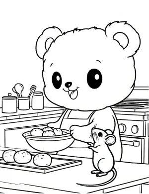Playful Bear and Mouse Baking Together Coloring Page by Mindset Flow