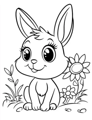 Playful Bunny With Flowers Adult Flower Coloring Page By Mindset Flow