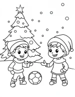 Playful Cartoon Friends Playing on Christmas Coloring Page by Mindset Flow