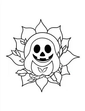 Playful Cartoon Ghost with Floral Mandala Coloring Page by Mindset Flow