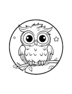 Playful Cartoon Owl Sitting On Branch With Stars Circle Coloring Page by Mindset Flow