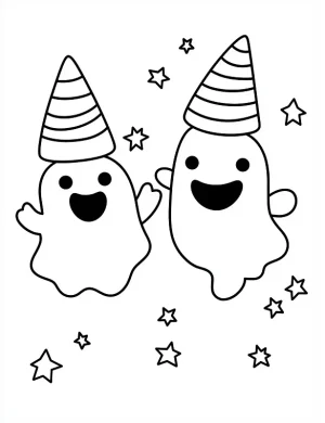 Playful Cartoon Style Featuring Two Happy Ghosts Coloring Page by Mindset Flow