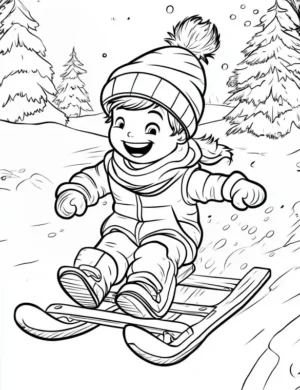 Playful Child Sledding Christmas Coloring Page By Mindset Flow