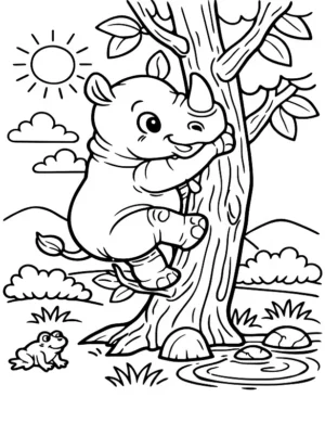 Playful Climbing Rhino Coloring Page By Mindset Flow