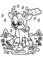 Playful Deer Splashing in Rain Boots Coloring Page By Mindset Flow
