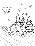 Playful Dog Sledding in Snow Coloring Page by Mindset Flow