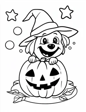 Playful Dog Wearing A Witch’s Hat Halloween Coloring Page By Mindset Flow