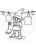 Playful Elf Hanging Gifts Christmas Coloring Page By Mindset Flow