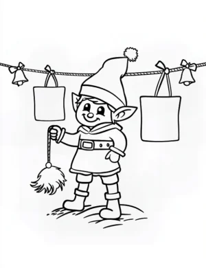 Playful Elf Hanging Gifts Christmas Coloring Page By Mindset Flow