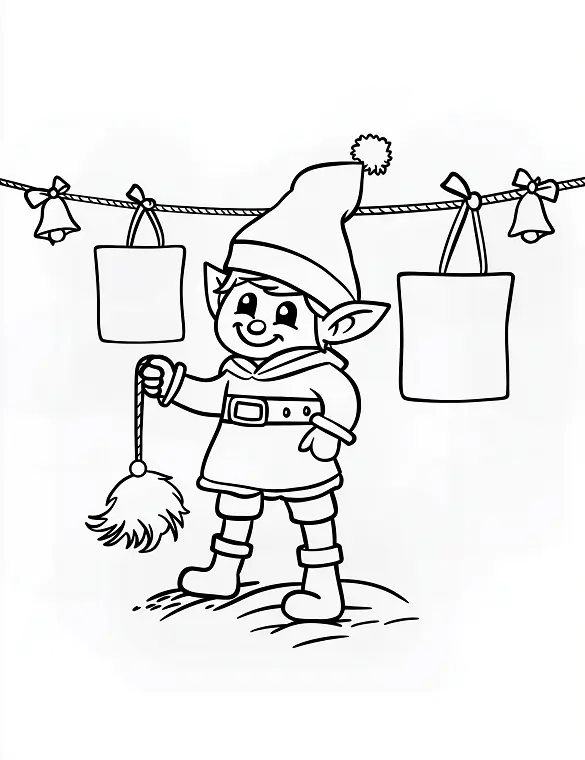Playful Elf Hanging Gifts Christmas Coloring Page By Mindset Flow Playful Elf Hanging Gifts Christmas Coloring Page By Mindset Flow