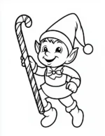Playful Elf Holding Candy Cane Coloring Page By Mindset Flow