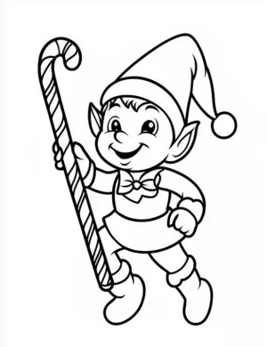 Playful Elf Holding Candy Cane Coloring Page By Mindset Flow