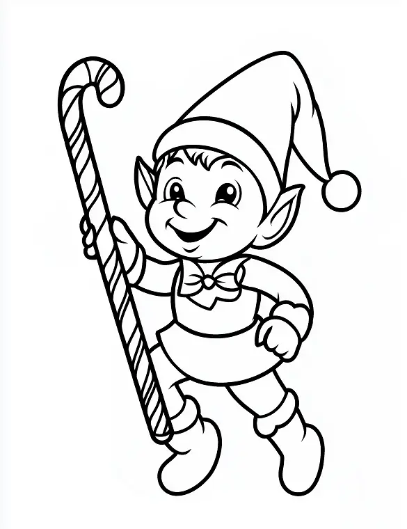 Playful Elf Holding Candy Cane Coloring Page By Mindset Flow Playful Elf Holding Candy Cane Coloring Page By Mindset Flow