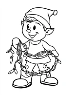 Playful Elf Holding Holiday Lights Coloring Page by Mindset Flow