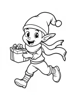 Playful Elf Running with Gift Christmas Coloring Page by Mindset Flow