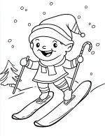 Playful Elf Skiing Christmas Coloring Page by Mindset Flow