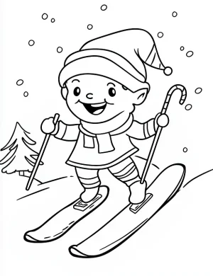 Playful Elf Skiing Christmas Coloring Page by Mindset Flow