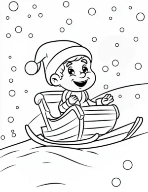 Playful Elf Sledding Down Snowy Hill Coloring Page By Mindset Flow