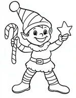 Playful Elf with Candy Cane and Star Coloring Page by Mindset Flow