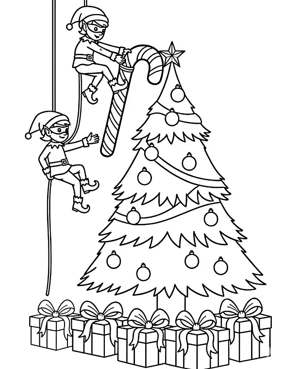 Playful Elves Decorating Christmas Tree Coloring Page By Mindset Flow Playful Elves Decorating Christmas Tree Coloring Page By Mindset Flow