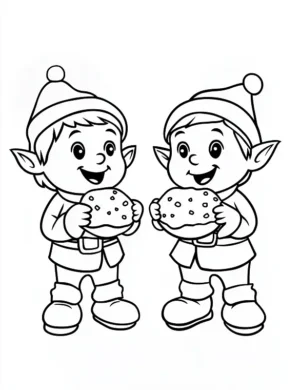 Playful Elves Enjoying Cookies Christmas Coloring Page By Mindset Flow