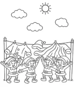 Playful Elves Hanging Laundry Christmas Coloring Page By Mindset Flow