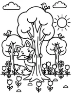 Playful Fox in the Woods Coloring Page by Mindset Flow