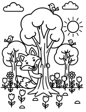 Playful Fox in the Woods Coloring Page by Mindset Flow