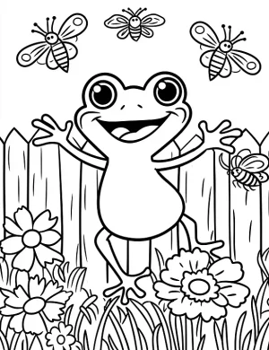 Playful Frog with Bees and Flowers Coloring Page by Mindset Flow